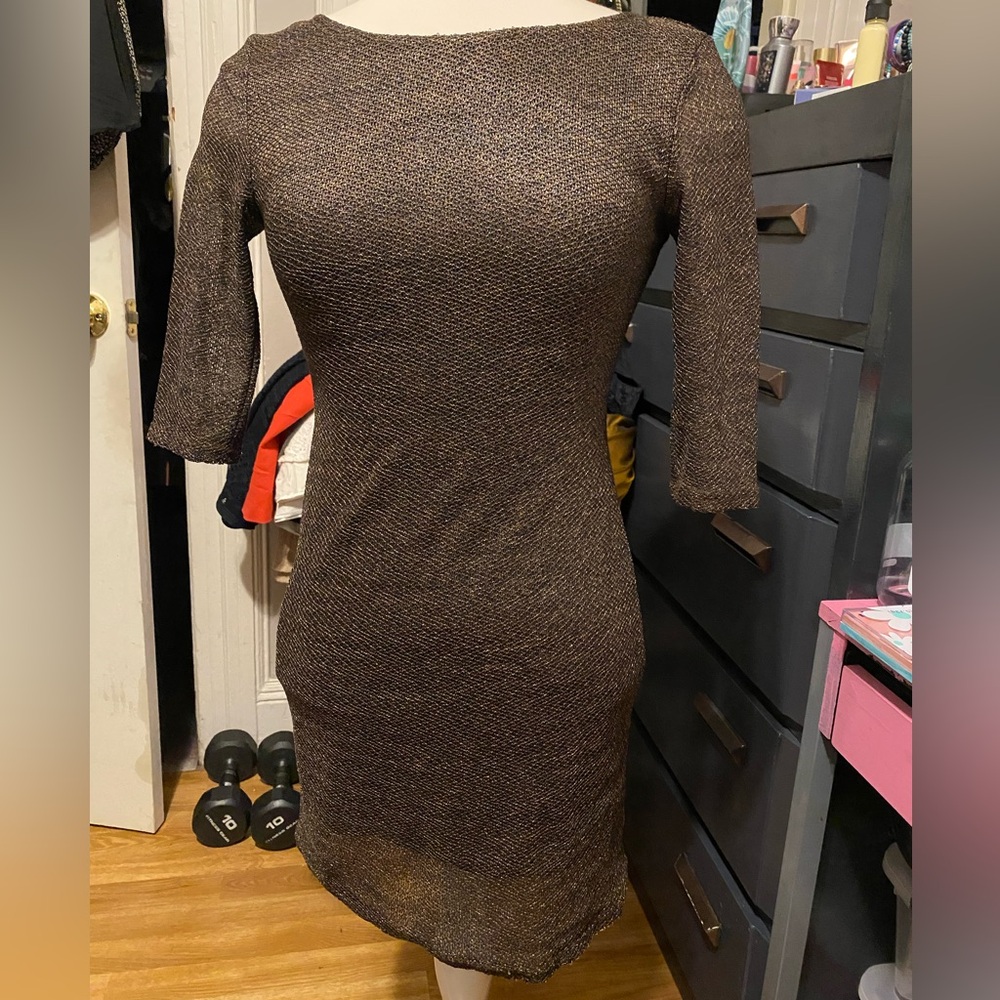 NWT, Women's Size L Elegant NOUN
Brown Multicolor Fitted Mini Dress
